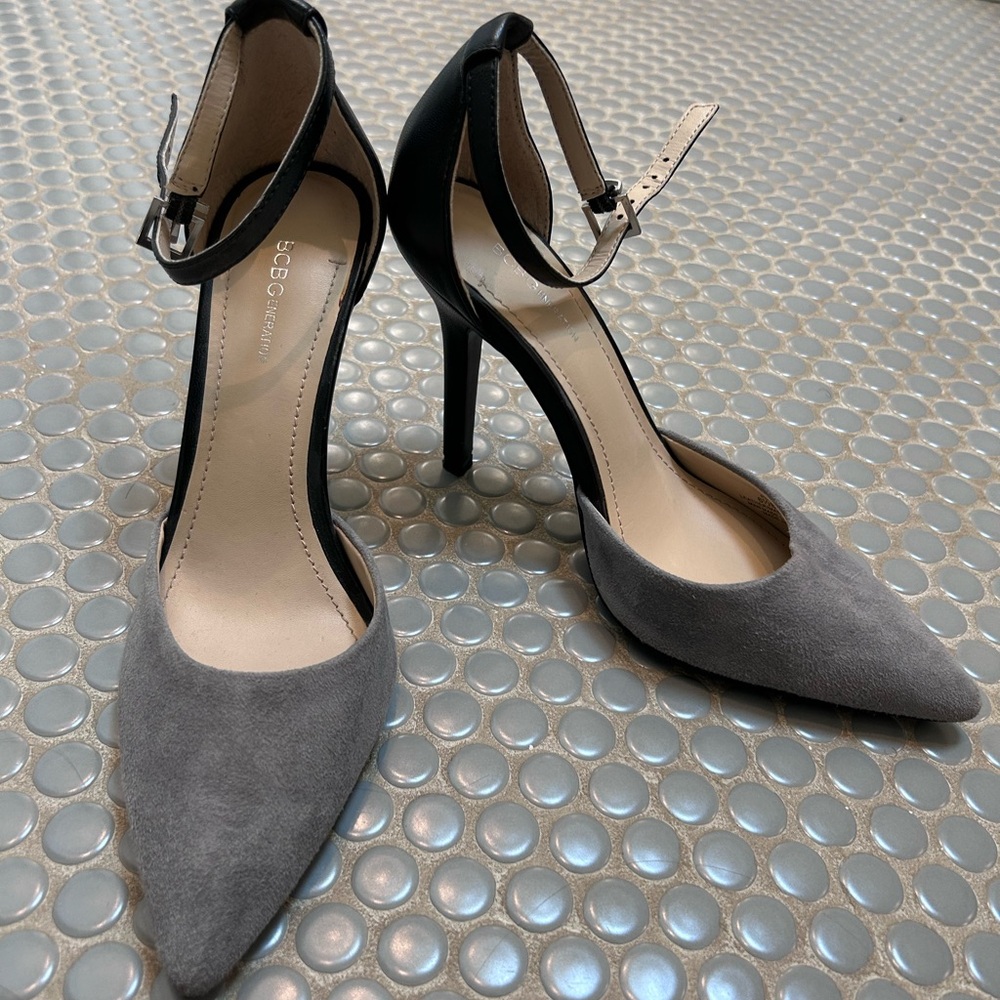 BCBGeneration Gray and Black Suede High Heels with Ankle Strap